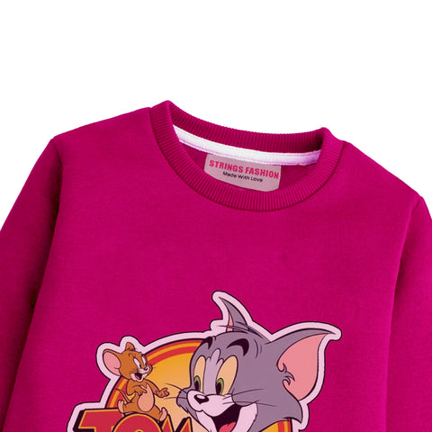 TOM & JERRY RED GIRLS LONG SLEEVE SWEAT-SHIRT