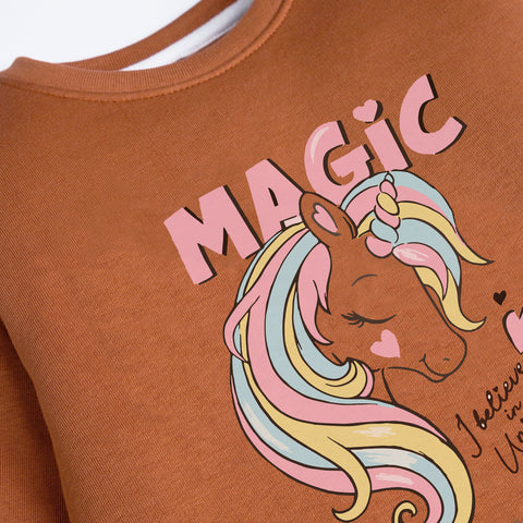 Magic Light Brown Girls Long Sleeve Sweat-Shirt