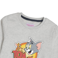 TOM AND JERRY GIRLS OATMEAL SHADE FLEECE SWEAT-SHIRT
