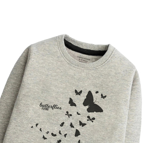 Junior Grey Header Color Girls Long Sleeve Sweat-Shirt