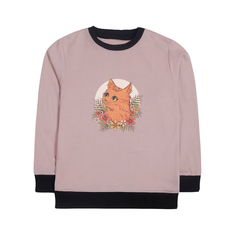 CAT JUNIOR PINK HEADER COLOR GIRLS LONG SLEEVE SWEAT-SHIRT