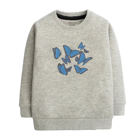 Digital Printed Butterflies Junior Grey Header Color Girls Long Sleeve Sweat-Shirt