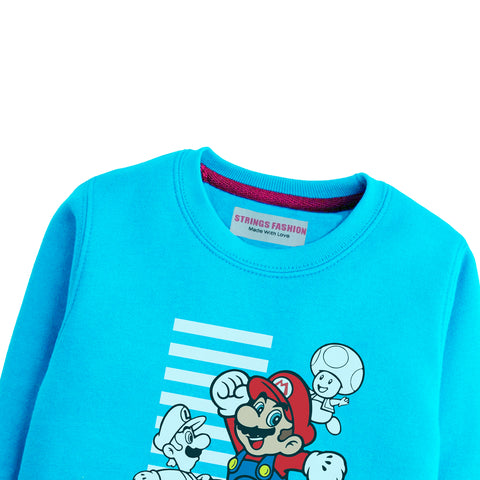 SUPER MARIO SKY BLUE COLOR BOYS TERYY FABRIC SWEAT-SHIRT