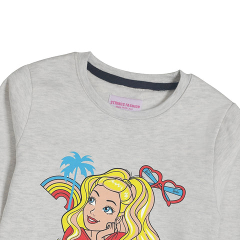 BARBIE GIRLS OATMEAL SHADE FLEECE SWEAT-SHIRT