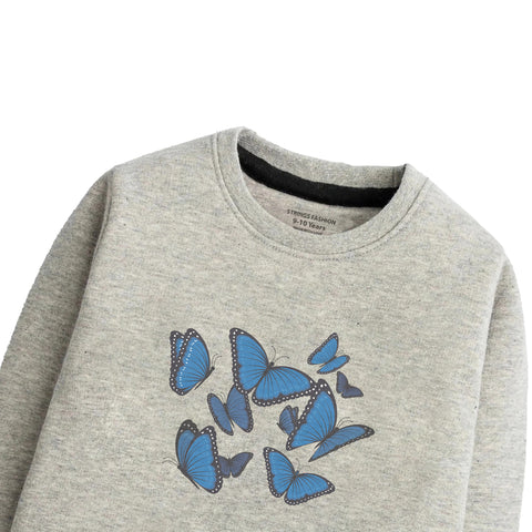 Digital Printed Butterflies Junior Grey Header Color Girls Long Sleeve Sweat-Shirt
