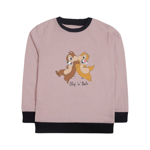 CHIP & DALE JUNIOR PINK HEADER COLOR GIRLS LONG SLEEVE SWEAT-SHIRT