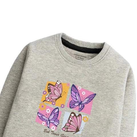 Digital Printed Junior Grey Header Color Girls Long Sleeve Sweat-Shirt