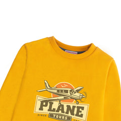 PLANE PRINTED FLEECE MUSTERED SWEATSHIRT