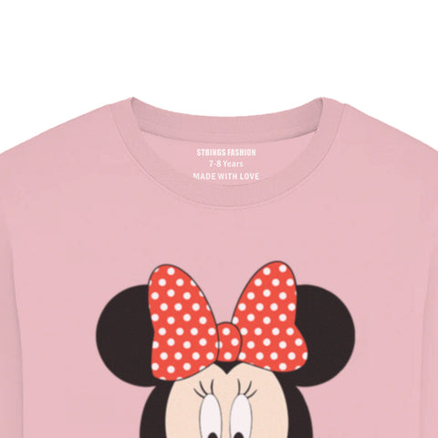 DIGITAL PRINTED MINNIE JUNIOR TICKLED PINK COLOR GIRLS LONG SLEEVE T.SHIRT