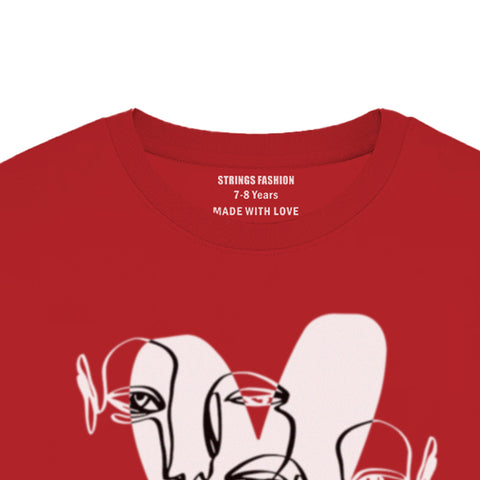HEART CALIGRAPHY JUNIOR FEIRY RED COLOR GIRLS LONG SLEEVE T-SHIRT