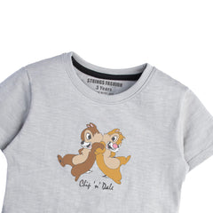 GREY PRINTED  CHIP & DALE JUNIOR CANARY GIRLS T.SHIRT