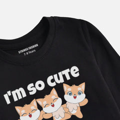 DIGITAL PRINTED I’M CUTE JUNIOR JET BLACK COLOR GIRLS LONG SLEEVE T.SHIRT
