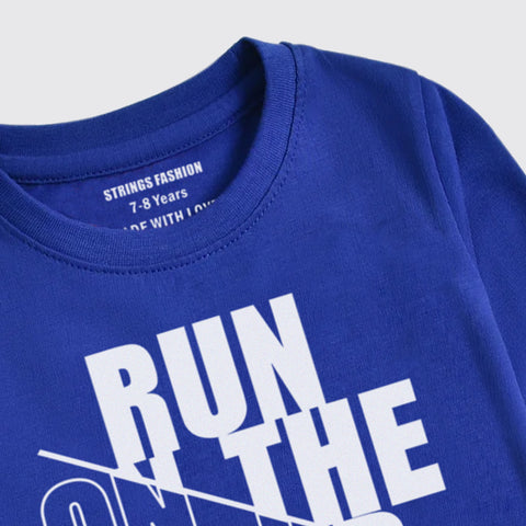 RUN ON THE WILD SIDE PRINTED NAVY PEONY COLOR BOYS LONG SLEEVE T.SHIRT