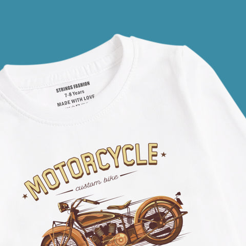 VINTAGE BIKE PRINTED WHITE COLOR BOYS LONG SLEEVE T.SHIRT