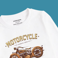 VINTAGE BIKE PRINTED WHITE COLOR BOYS LONG SLEEVE T.SHIRT