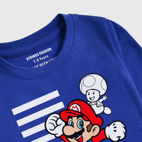 SUPER MARIO PRINTED NAVY PEONY BOYS LONG SLEEVE T.SHIRT