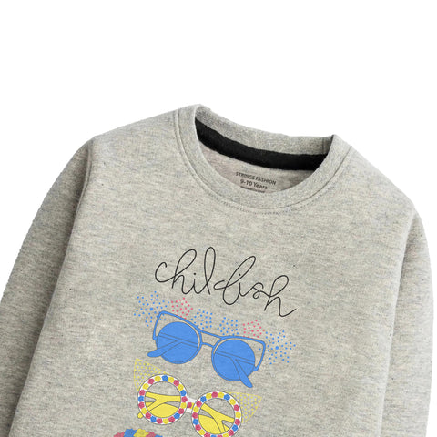 Printed Chillum Grey Header Color Girls Long Sleeve Sweat-Shirt
