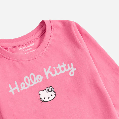 HELLO KITTY JUNIOR COSMOS PINK COLOR GIRLS LONG SLEEVE T-SHIRT