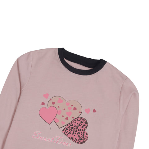 Digital Printed Junior Pink Header Color Girls Long Sleeve Sweat-Shirt