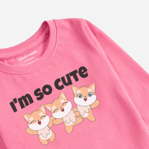 I’M CUTE JUNIOR COSMOS PINK COLOR GIRLS LONG SLEEVE T-SHIRT