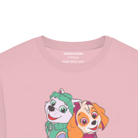 DIGITAL PRINTED PAW JUNIOR TICKLED PINK COLOR GIRLS LONG SLEEVE T.SHIRT