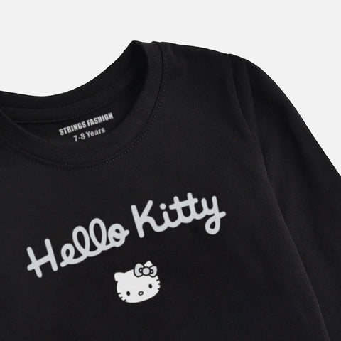 DIGITAL PRINTED HELLO KITTY JUNIOR JET BLACK COLOR GIRLS LONG SLEEVE T.SHIRT