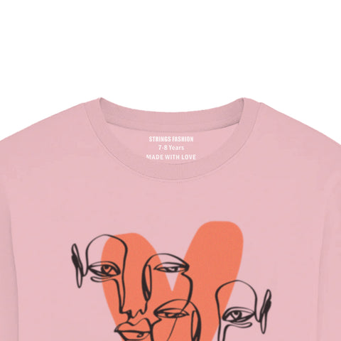 DIGITAL PRINTED HEART CALIGRAPHY JUNIOR TICKLED PINK COLOR GIRLS LONG SLEEVE T.SHIRT