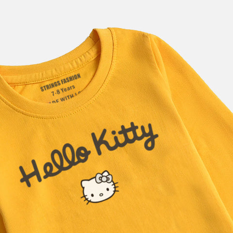 DIGITAL PRINTED HELLO KITTY JUNIOR CANARY YELLOW COLOR GIRLS LONG SLEEVE T.SHIRT