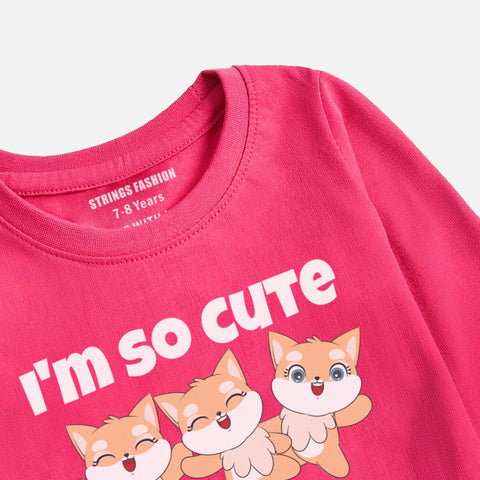 DIGITAL PRINTED I’M CUTE JUNIOR PARADISE PINK COLOR GIRLS LONG SLEEVE T.SHIRT