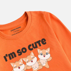 DIGITAL PRINTED I’M CUTE JUNIOR MOCK ORANGE COLOR GIRLS LONG SLEEVE T.SHIRT