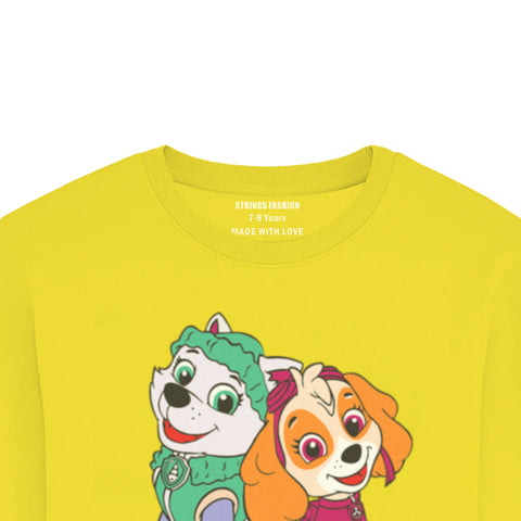 DIGITAL PRINTED PAW JUNIOR BLAZING YELLOW COLOR GIRLS LONG SLEEVE T.SHIRT