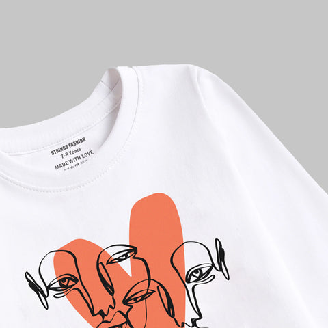 HEART CALIGRAPHY JUNIOR SNOW-WHITE COLOR GIRLS LONG SLEEVE T-SHIRT