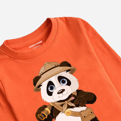 PIRATE PANDA JUNIOR BOYS ORANGE LONG SLEEVE T-SHIRT