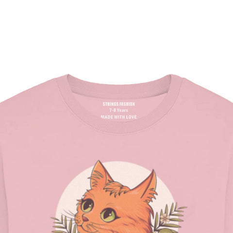 CUTE CAT JUNIOR TICKLED PINK PINK COLOR GIRLS LONG SLEEVE T-SHIRT