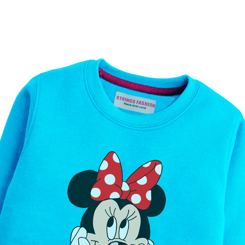 MINNIE GIRLS SKY BLUE SHADE TERYY FABRIC SWEAT-SHIRT