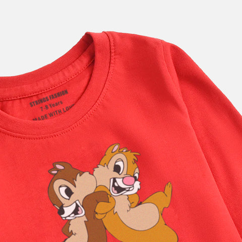 DIGITAL PRINTED CHIP & DALE JUNIOR FEISTA COLOR GIRLS LONG SLEEVE T.SHIRT