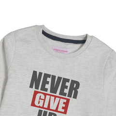 NEVER GIVE UP GIRLS OATMEAL SHADE FLEECE SWEAT-SHIRT