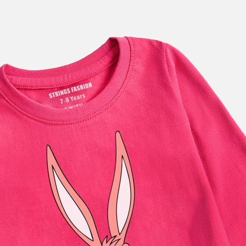 DIGITAL PRINTED BUG BUNNY JUNIOR PARADISE PINK COLOR GIRLS LONG SLEEVE T.SHIRT
