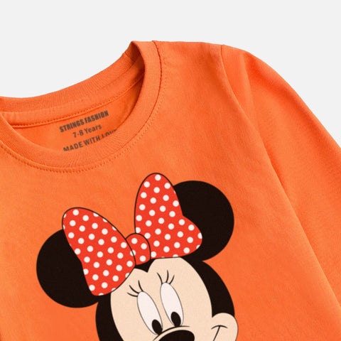 DIGITAL PRINTED MINNIE JUNIOR MOCK ORANGE COLOR GIRLS LONG SLEEVE T.SHIRT