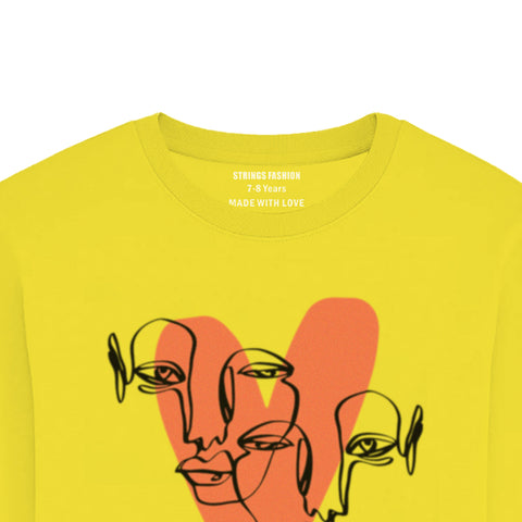 HEART CALIGRAPHY JUNIOR BLAZING YELLOW COLOR GIRLS LONG SLEEVE T.SHIRT