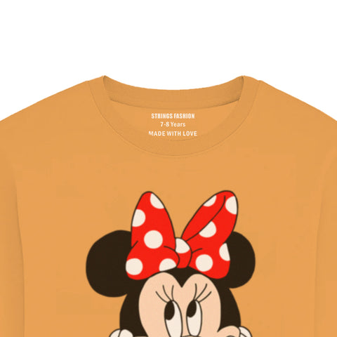 DIGITAL PRINTED MINNIE 2 JUNIOR MOCK ORANGE COLOR GIRLS LONG SLEEVE T.SHIRT