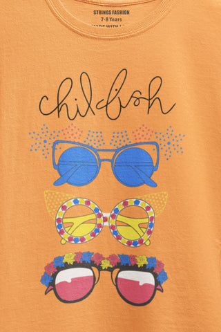 PRINTED CHIL FISH JUNIOR ORANGE GIRLS T.SHIRT