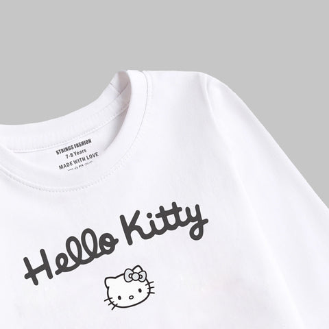 DIGITAL PRINTED HELLO KITTY JUNIOR SNOW-WHITE COLOR GIRLS LONG SLEEVE T.SHIRT