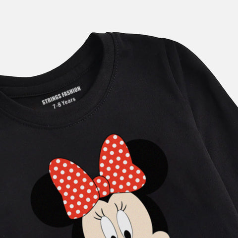 DIGITAL PRINTED MINNIE JUNIOR JET BLACK COLOR GIRLS LONG SLEEVE T.SHIRT
