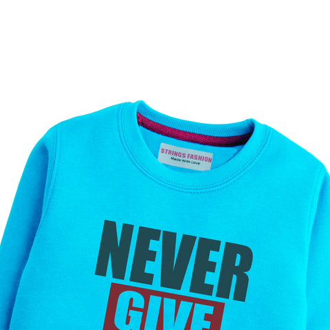 NEVER GIVE UP SKY BLUE COLOR BOYS TERYY FABRIC SWEAT-SHIRT