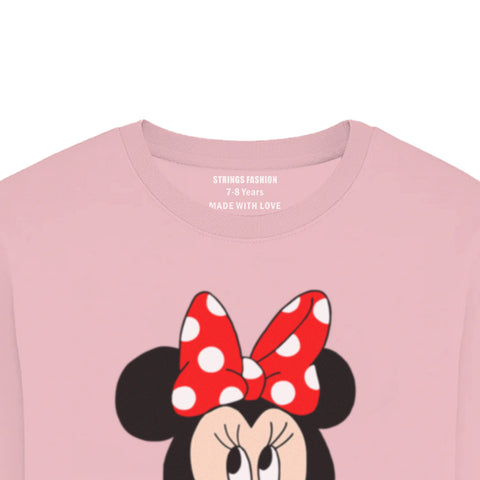 DIGITAL PRINTED MINNIE 2 JUNIOR TICKLED PINK COLOR GIRLS LONG SLEEVE T.SHIRT