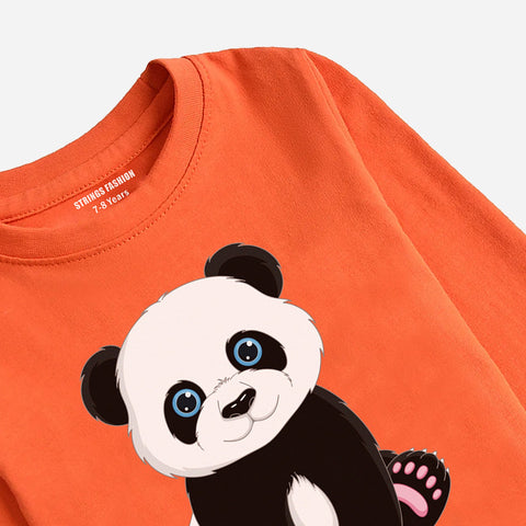 CUTE PANDA JUNIOR BOYS ORANGE LONG SLEEVE T-SHIRT