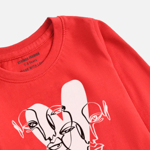 DIGITAL PRINTED HEART CALIGRAPHY JUNIOR FEISTA COLOR GIRLS LONG SLEEVE T.SHIRT