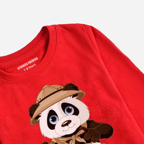 PIRATE PANDA JUNIOR BOYS RED COLOR LONG SLEEVE T-SHIRT