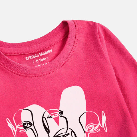 Digital Printed Heart Caligraphy Junior Girls Long Sleeve T.Shirt